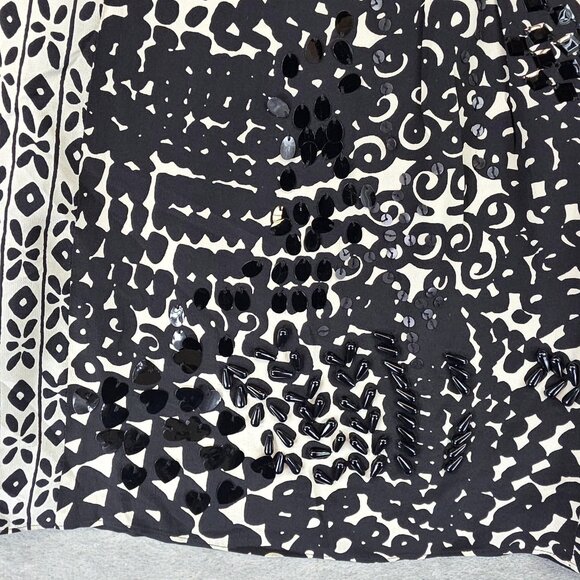Vintage Nanette Lepore Blouse Womens 2 Black White Silk Sequin Embellished Boho - Picture 3 of 14
